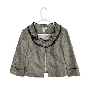 Ann Taylor LOFT Womens Gray Black Ruffle Trim Wool Blend Crop Jacket 6 Small